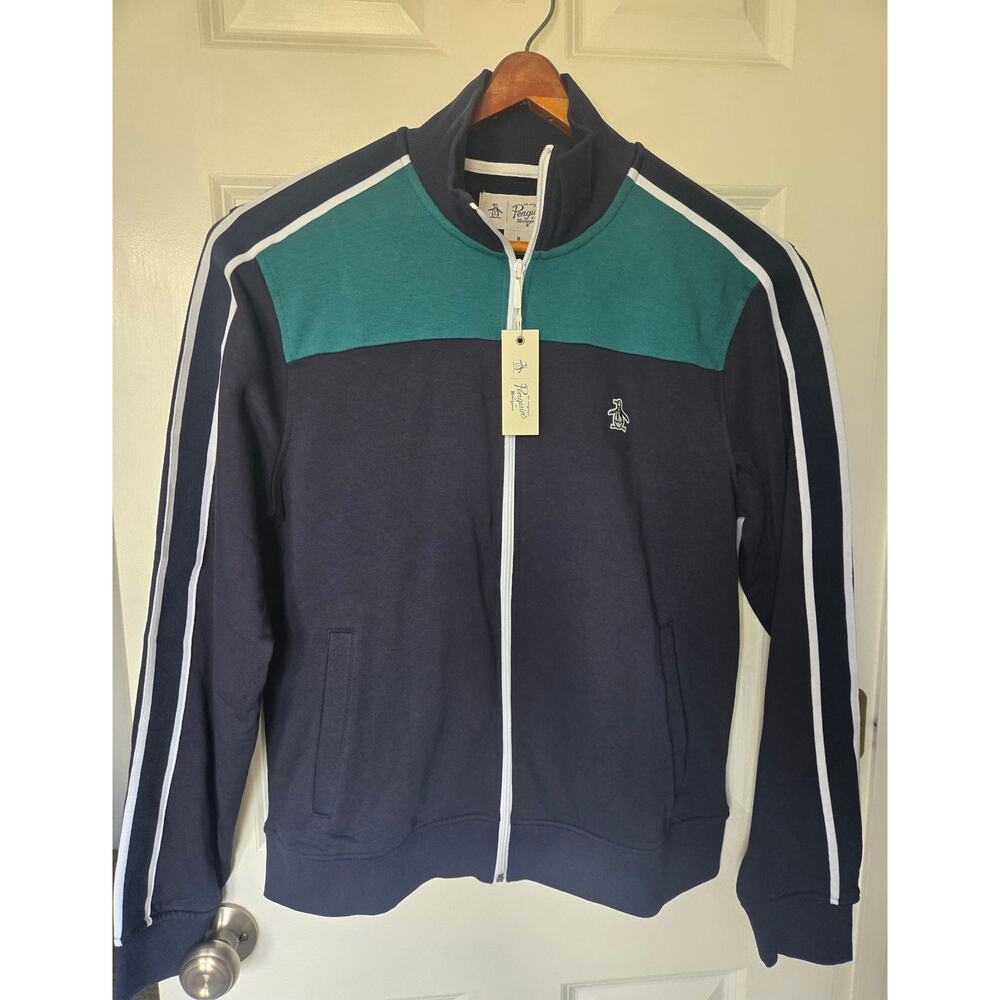 Original Penguin Track Jacket New Zip Men's Casual Soft Navy Green Sport Medium - Picture 2 of 11